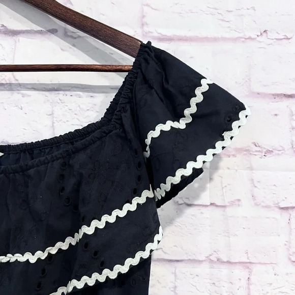 Monsoon Off The Shoulder Embroidered Maxi‎ Dress Cotton Navy Ruffle Size Large - Picture 6 of 11